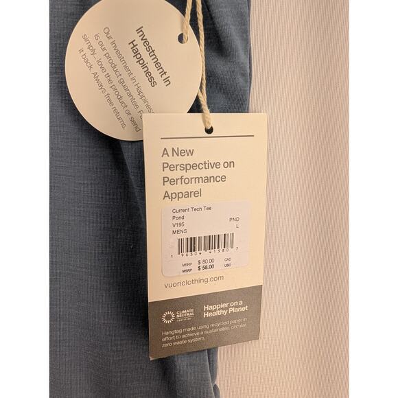 NWT Vuori Current Tech Tee in Pond size Large - Picture 4 of 6